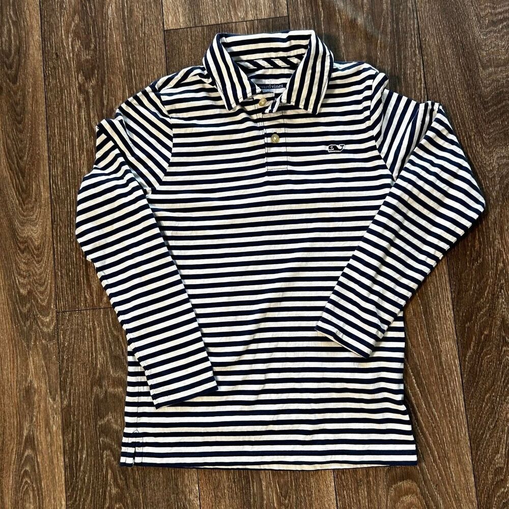 Vineyard Vines Navy & White Striped Polo  preppy golf Pima cotton